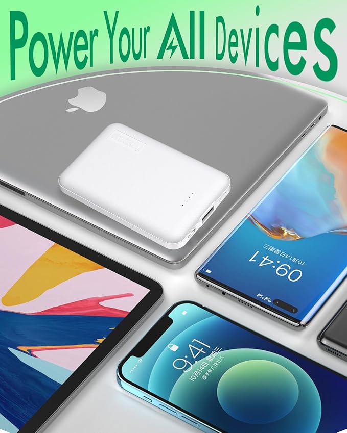 Miady 2-Pack 5000mAh Mini Portable Charger, 5V 2.4A USB-C Output Fast Charging Battery Pack Travel Small Power Bank Compatible with iPhone 16/15 Galaxy S24/S22 iPad Android etc (2 White)