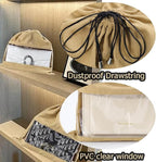 Ouliget Dustproof Drawstring Suede Fabric Bags,Premium Transparent Purse Bags with PVC Clear Window,Handbags Shoe Toy Dust Cover Bags for Storage and Travel