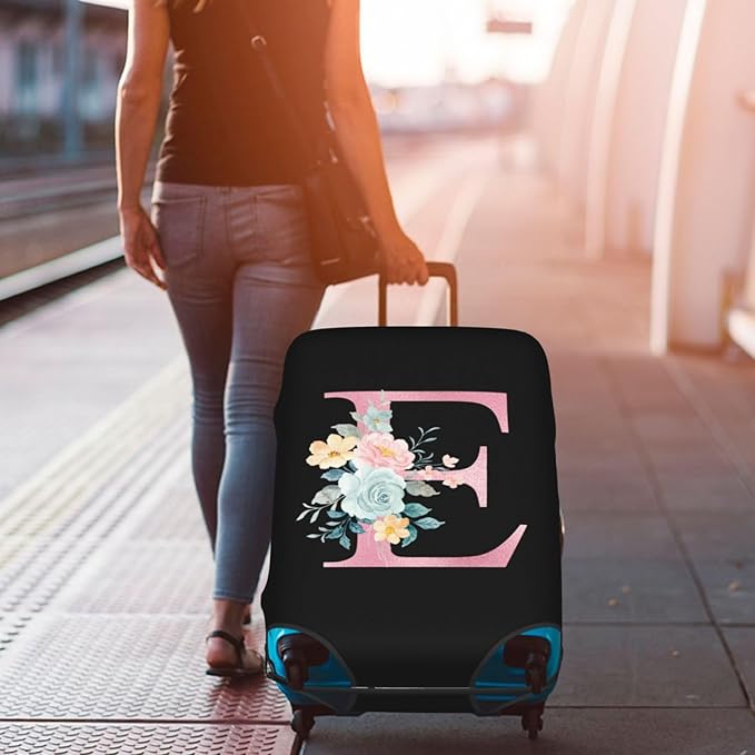 E Alphabet Design Custom Travel Luggage Cover Tag Set TSA Approved Vintage Letter Print Suitcase Protector Men Women (XL 29-32 Inch Luggage)