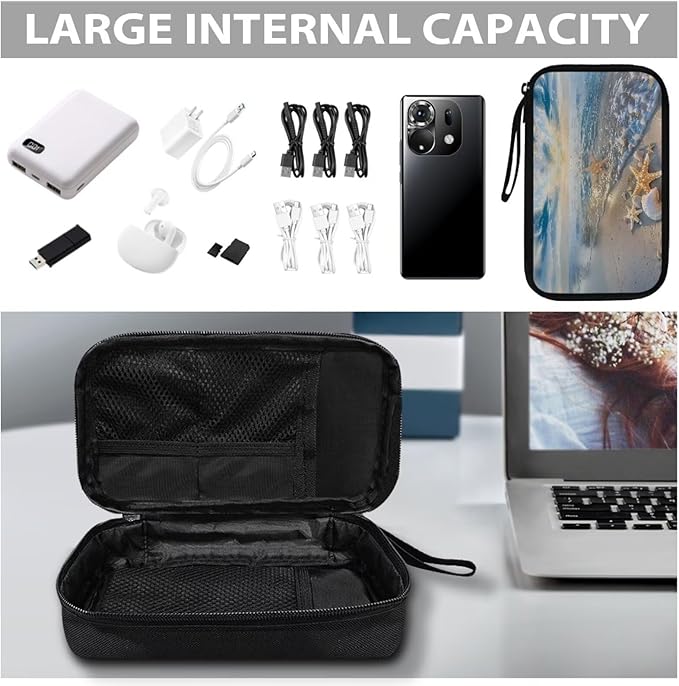 Sunset Starfish Shell Print Digital Organizing Bag - Multifunctional Charger, Earphone & USB Cable/SD Card Charging Head Storage