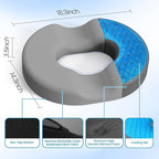 Donut Pillow Seat Cushion - Cooling Gel Donut Chair Cushions, Memory Foam Seat Cushion for Office & Home, Car Seat Cushion and Butt Pillow, Hemorrhoids Pillow and Tailbone Pain Relief, Light Grey