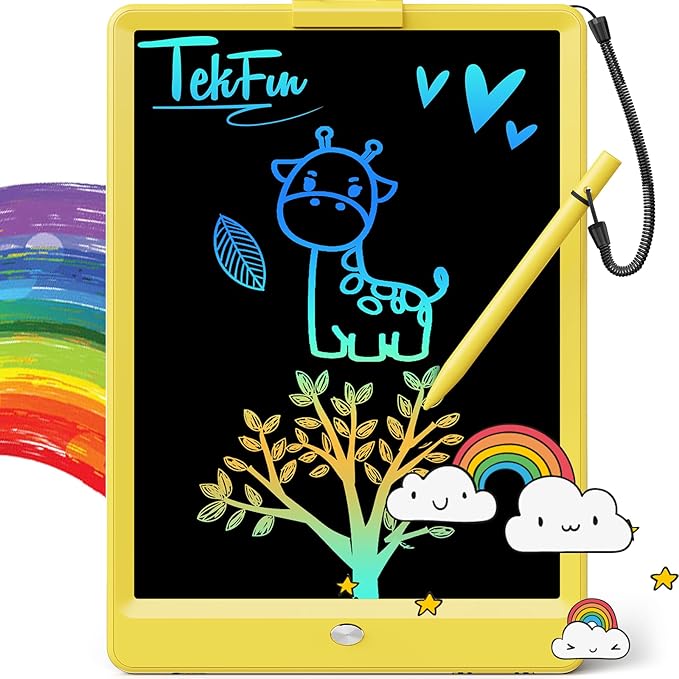 TEKFUN LCD Writing Tablet for Kids, 10-inch Coloring Drawing Pad, Mess Free Doodle Board, Airplane Travel Toys for Boys and Toddlers, Road Trip Essentials, Gifts for 3 4 5 6 7 8 Year Old Girls(Yellow)