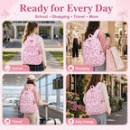 LOIDOU Backpack for Girls School Backpacks Bookbags for Elementary Middle School Women Laptop Backpacks (Pink bow-215, L-17)