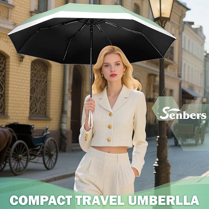 Windproof Travel Umbrella, Collapsible Umbrella Automatic Open Close Auto Small Compact Portable for Rain Sun Adult Women