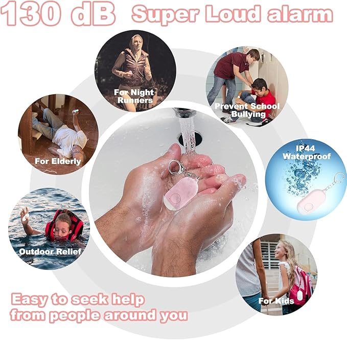 Hion Personal Safety Alarm for Women, Rechargeable 130dB Self Defense Alarm Keychain with LED Flashlight, Emergency Safe Sound Security for Children Elderly College Girls Men, White