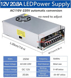 20A 250W 12V DC Power Supply, Universal Regulated Switching AC 110V/220V to DC Converter (SMPS) Transformer Driver Adapter for LED Strip Lights, CCTV Camera System, 3D Printer, Radio, Computer Project