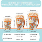 KJQJLY 3 Pack Reusable Iced Coffee Sleeves for Iced Coffee Cups or Drinks Reusable Neoprene Insulated Sleeves for Hot and Cold Drinks from Starbucks, Dunkin, And More (Summer Abstract Flower)