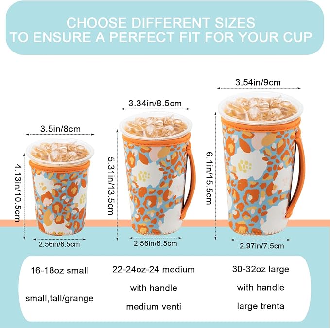 KJQJLY 3 Pack Reusable Iced Coffee Sleeves for Iced Coffee Cups or Drinks Reusable Neoprene Insulated Sleeves for Hot and Cold Drinks from Starbucks, Dunkin, And More (Summer Abstract Flower)