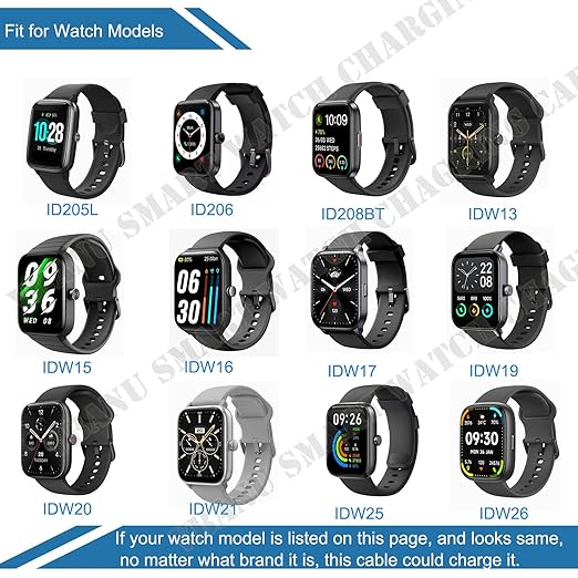 VeryFit Smartwatch Charger, Fit for ID208, GTX20, IDW13/15/16/17, IDW19/20/25/26/28 and More, Replacement Magnetic USB Cable for Fast and Easy Charging, 3.3 ft, (ID-cableX2)