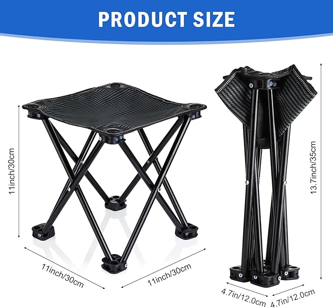4 Pack Camping Stool Foot Rest Small 11Inch Portable Folding Camping Chair Lightweight Foot Rest Seat with Carry Bag for Fishing Hiking Gardening Beach Outdoor Walking Backpacking Travel BBQ (Black)