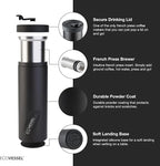 EcoVessel Travel French Press, Portable Coffee Maker, Stainless Steel Insulated Coffee Press, Reusable Single Serve Bottle for On-The-Go Use, 14oz (Stone)