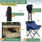 2 Pack Compact Camping Chairs Portable Folding for Outside with Carry Bag Lightweight Moon Chairs for Travel Picnic Hiking Beach Fishing, 600D Oxford, Supports 330lbs(Blue)