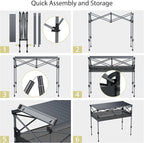 Anbte 34.2” Tall Camping Table Foldable, 2 Adjustable Height Large Roll Up Camping Table Support 264lbs with Storage Basket and Bag, Waterproof, for Travel BBQ Outdoor Patio, 39.4” x 19.7”, Black