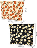 SOIDRAM 2 Pieces Flower Makeup Bag Large Corduroy Cosmetic Bag Capacity Canvas Travel Toiletry Bag Organizer Cute Makeup Brushes Aesthetic Accessories Storage Bag for Women, Flower L Orang Black