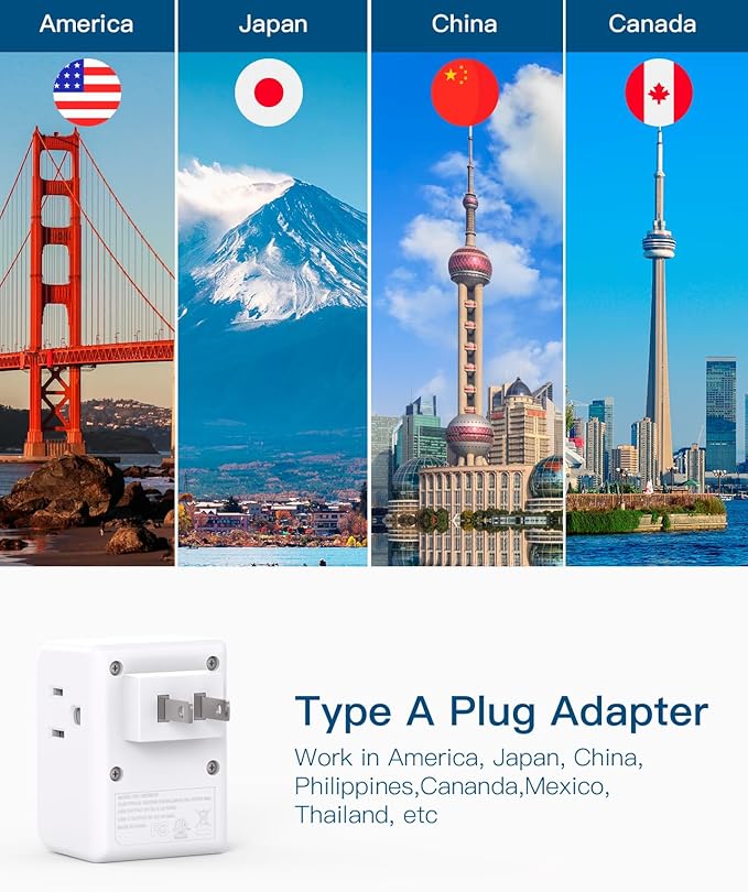 2 Pack US to Japan Plug Adapter, 2 Prong to 3 Prong Outlet Adapter with 3 AC Outlets 3 USB Ports(1 USB C), Type A Travel Power Converter Plug Adaptor for USA to Japanese Canada Mexico Philippines Peru