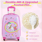 BABY JOY 2 Pcs Kids Luggage Set, 16" Carry-on Luggage Trolley Case & 12" Backpack w/Rolling Wheels, Retractable Handle, Lightweight Airline-approved Design, Kids Suitcase for Girls Boys (White Pony)