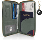 RFID Blocking Passport Wallet, Anti Theft PU Leather Passport Pouch with Tracker Case, Travel Document Organizer Zipper Wallet with Wrist Strap, Gifts for Women and Men (Green)
