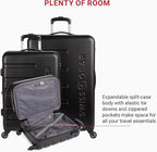 SwissGear 7366 Signature Hardside Expandable Luggage with Spinner Wheels, TSA Lock, Cup-Holder, Black, 3-Piece Set (19/23/27)