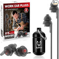Corded Ear Plugs for Work 2 Pairs, 100x Reusable Ultra-Comfy Earplugs with Detachable String, Hearing Protection for Shooting Range Construction Mowing Focus Safety, 25 dB Noise Reduction