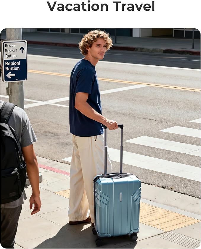 BAGSMART Expandable Carry On Luggage 22x14x9 Airline Approved, 20 Inch Travel Luggage with Spinner Wheels, Lightweight Hard Shell Suitcase Carry on Airy Blue