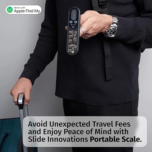 Slide Innovations Digital Luggage Scale with Apple Find My (iOS), Portable Suitcase Weight Scale & Tracker, LED Display Travel Baggage Scale up to 110 lb / 50 kg, Lightweight Airline Travel Accessory