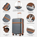 Kono Expandable 28 Inch Large Checked Luggage: ABS+PC Hardside Trolley Travel Case - Hard Shell Suitcase with TSA Lock,Grey Brown