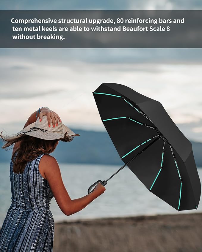 42-Inch Extra Large Umbrella for 2-3 People, Windproof Automatic Open/Close with Carabiner Handle, UPF 99+ UV Protection Folding Travel Umbrella for Rain and Sun