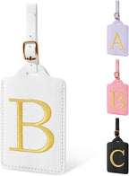 Personalized Initial Luggage Tags for Suitcase TSA Approved, White Leather Cute Luggage Tag with Privacy Cover Name Card, Embroidered Custom Luggage Tags Travel Baggage Tags Gifts for Women Kids(B)