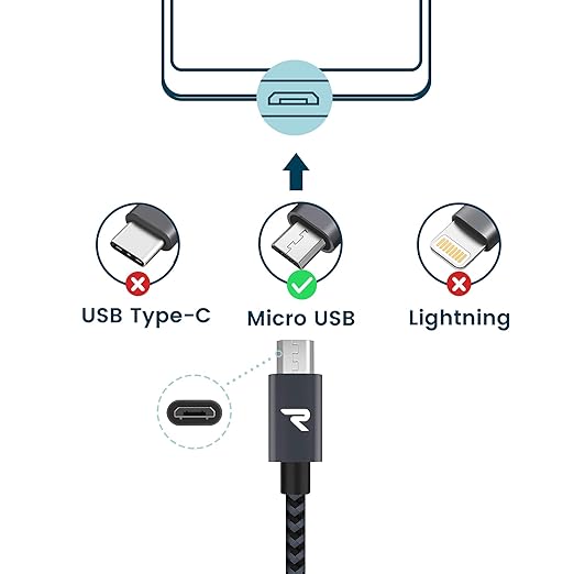 RAMPOW Micro USB Cable 6.6ft Nylon Braided Space Gray QC 3.0 Fast Charge & Sync 2.4A for Samsung Galaxy S5/S6/S7, HTC, LG, Kindle, Sony, PS4, and More