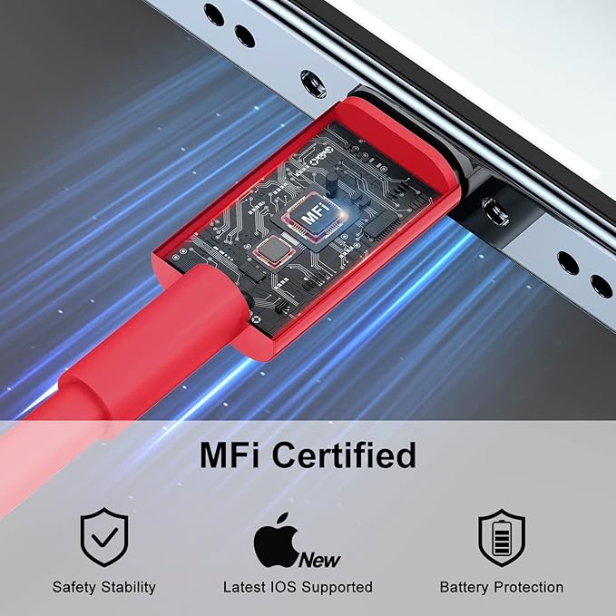 2Pack Red Fast Charger Cable 10ft [Apple MFi Certified], USB Type C to Lightning Cable 10 Foot for Apple iPhone 14/13 /12 Pro XR XS Max X 8 Plu