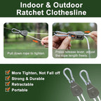 Vigorport Retractable Travel Clothesline, Portable Clothes Line Heavy Duty Rope Pully System with Carabiner for Outdoor Camping, Cruise Ships, Indoor Backyard, Balcony (White, 19Ft)