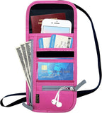 Travel Neck Wallet, RFID Blocking Passport Holder with Adjustable Neck Strap for Men and Women to Keep Cash, Credit Cards and Travel Documents Safe - Rose