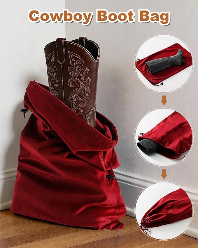 2 Pcs Shoe Bags for Travel, 21.2"x13.3" Large Boot Bags for Cowboy Boots, Washable Velvet Dust Bag with Drawstring for Dress Shoes, Handbags and Clothing, Suitable for Travel and Home Storage
