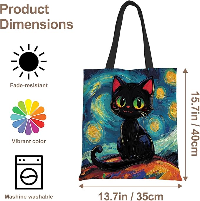 ANNA QUEEN Cat Tote Bag Shoulder Bag Handle Bag for Gym Yoga Picnic Beach Kitchen Reusable