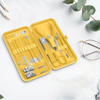 Teamkio 18pcs Manicure Set Pedicure Nail Clippers Set Travel Hygiene Kit Stainless Steel Professional Cutter Care Set Scissor Tweezers Knife Ear Pick Tools Grooming Kits with Leather Case(Yellow）