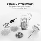 OVENTE French Press Coffee Maker 34 Ounce with Heat Resistant Borosilicate Glass, Stainless Steel Design and 4-Level Filter System, Portable Cold Brewer Pot for Travel, Camping or Gift, Silver FSH34S
