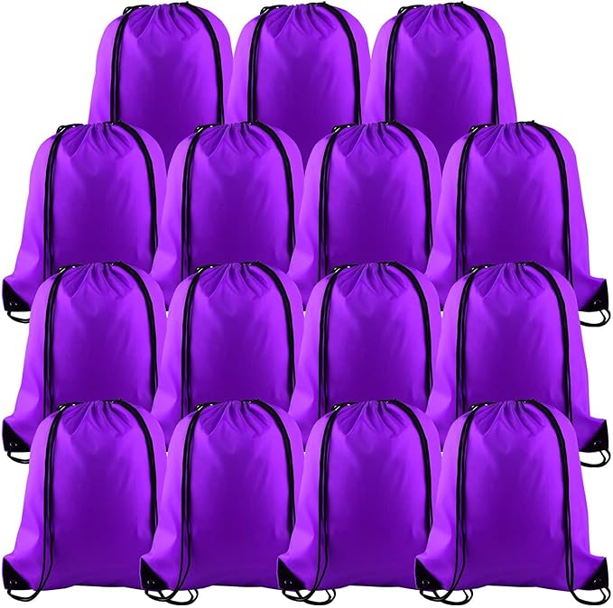 PLULON 15 Pcs Purple Drawstring Bags Drawstring Backpack Bulk, String Backpack Cinch Sack Sport Gym Backpack Bags for Yoga Traveling Outdoor Sports