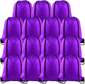 PLULON 15 Pcs Purple Drawstring Bags Drawstring Backpack Bulk, String Backpack Cinch Sack Sport Gym Backpack Bags for Yoga Traveling Outdoor Sports
