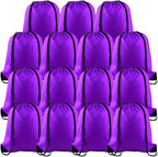 PLULON 15 Pcs Purple Drawstring Bags Drawstring Backpack Bulk, String Backpack Cinch Sack Sport Gym Backpack Bags for Yoga Traveling Outdoor Sports