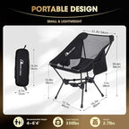 MOON LENCE Portable Camping Chair，Lightweight Backpacking Hiking Chairs,Compact,Foldable,with Anti-Sinking Large Feet for Beach,330 lbs Capacity (Black, Standard)