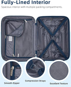 LARVENDER Carry on Luggage 22x14x9 Airline Approved, 20 Inch Expandable Hardside Suitcase with Wheels TSA Lock, PC+ABS Lightweight Carry on Suitcases for Women and Men, Dark Blue
