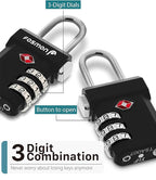 Fosmon TSA Approved Luggage Locks, Suitcase Travel Lock with Push Release Button for Extra Security, 3 Digit Combination Padlock for Gun Case Backpack Zipper Anti Theft Gym Locker - Black