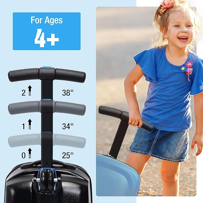 2-in-1 Ride-On Scooter Suitcase for Kids & Adults, 20” Foldable Hardshell Carry-On Luggage for Travel, Lightweight Kids Scooter Bag with Wheels