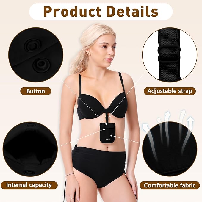 YOYI YOYI RFID Undercover Bra Wallet,Travel Pouch,Secret Pocket - Credit Cards & Money & Valuables with Adjustable,Elastic Strap Suitable for All Bra Sizes