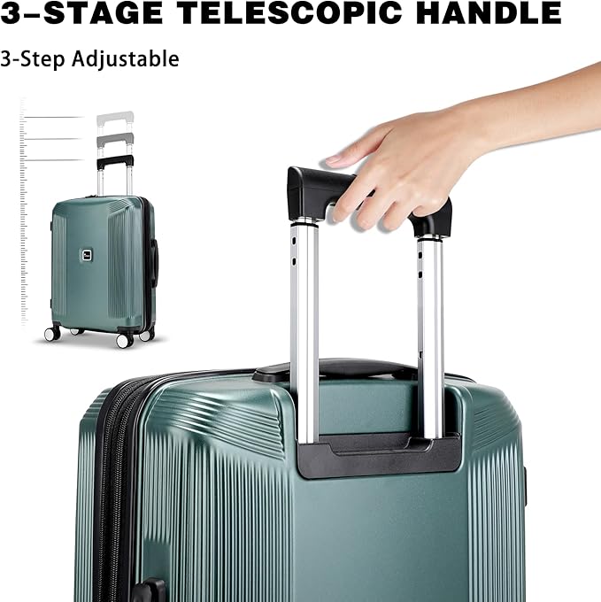 20 Inch Lightweight Expandable Carry On Luggage, PC Hardside Suitcase with Spinner Wheels & TSA Lock, Carry-on 20-Inch, Green
