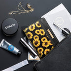 Coco Rossi Women's Black Floral Sunflower Passport Wallet Cover with RFID Blocking, 7 Compartments, 4 Card Slots, Magnetic Closure
