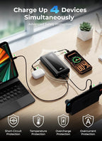 Power Bank, 50000mAh Travel Camping Essential Portable Charger with Built-in USB-C & iOS Cable, 22.5W PD Fast Charging Battery Pack, for iPhone 17/16/15, MacBook, Samsung – Dark Black