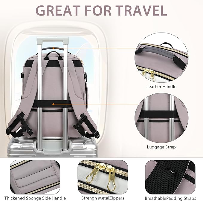 KROSER Laptop Backpack Large Computer Backpack Fits up to 17 Inch Laptop Water-Repellent 40L Travel Backpack Casual Daypack for Business/College/Women/Men-Beige/Dusty Pink/Grey