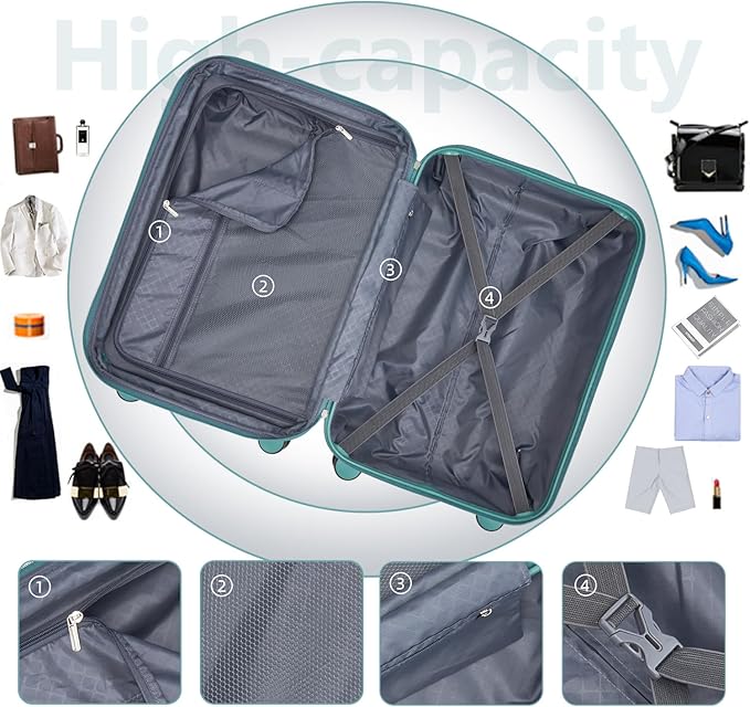 6 Piece Luggage Sets with Bags, Lightweight Expandable Checked Luggage Sets, Hardshell ABS Spinner Wheels Carry on Suitcase with TSA Lock, for Travel, Women Men (Aqua Blue, 18/20/24/28inch+2bags)