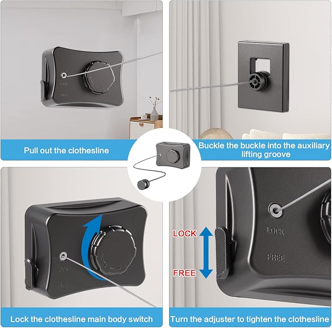 Retractable Clothesline Indoor Outdoor, 16.7 Ft Heavy Duty Wall Mount Automatic Retracting Clothes Lines for Laundry Room, Bathroom & Travel Rv